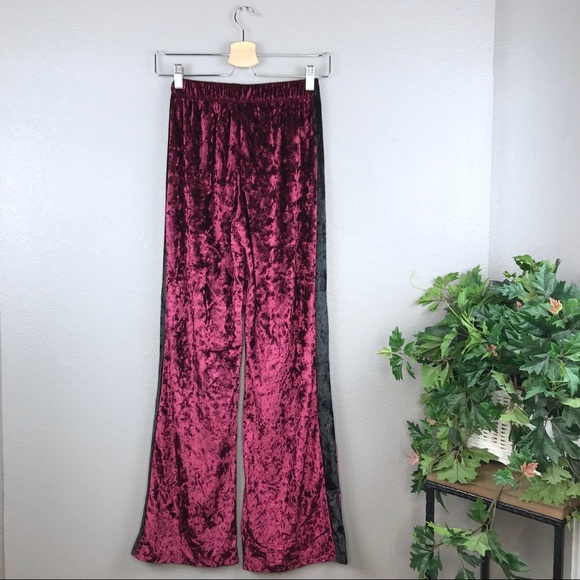 NWT Snap Maroon Crushed Velvet / Velour Pants - Picture 2 of 5